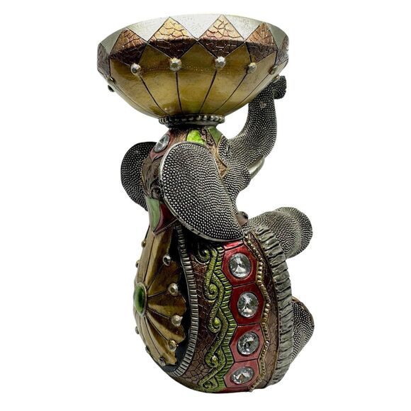Decorative Jewel Embellished Resin Sitting Egyptian Elephant Candleholder 8" - Picture 8 of 16